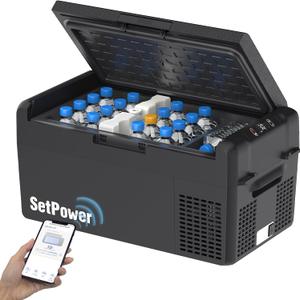 Setpower 12V Refrigerator 21 Quart Portable Freezer 50 Hours Keep Cool,Electric Cooler for Vehicles Car Refrigerator 12V Portable Fridge for Car Camping Truck Van RV SUV Road Trip Travel RF20 (Black)