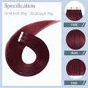 #99J Burgundy Tape in Extensions Human Hair 12 Inch Wine Red Straight Tape in Seamless Extensions Real Human Hair Skin Weft Seamless Invisible Unprocessed Virgin Remy Hair 45g 10 Pcs