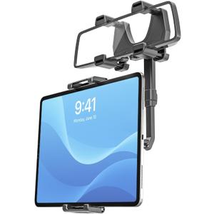 INSSKY Car Rear View Mirror Tablet Mount, [4-Claw Fixation] 360 Rotatable & Retractable Tablet Holder, Fit Thickness Case (Deep Max 1.18'') for iPad Pro/Air/Mini, Galaxy Tab, All 6.1-15.6" Devices