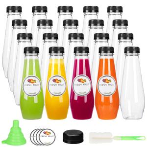 Moretoes 20pcs 12oz Plastic Bottles with Caps Empty Juice Containers with Lids, Clear Bulk Beverage Containers for Drinking Milk Smoothies and Other Beverages