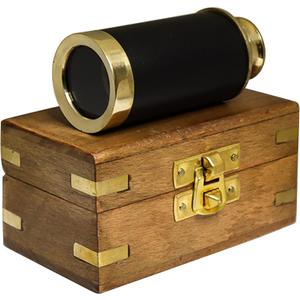 Handheld Brass Antique Telescope Spyglass with Wooden Box - Pirate Navigation 6 inch