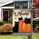 DLZDN Fall Black Cat Garden Flag Thanksgiving Garden Flag Autumn Pumpkins Welcome Yard Flag 12x18 Inch Vertical Double Sided Farmhouse Holiday Outside Decoration Burlap Yard Flag
