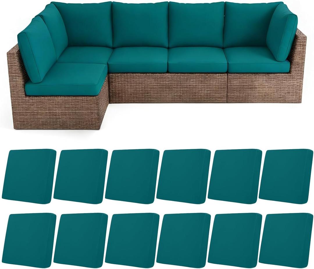 HEBE Stretch Patio Cushion Covers Set 12pcs,Waterproof Outdoor Couch Covers Replacement,Washable Reusable Seat Cushion Slipcovers for Patio Furniture Protector,Chair Cushion Cover
