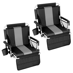 Alpha Camper Set of 2 Folding Portable Stadium Seat Chair for Bleachers with Arm Rest, Black Grey