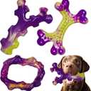 Tough Dog Toys for Aggressive Chewers 3 Pack, Indestructible Dog Toy for Large Dogs, Bacon Flavored, Keeps Dogs Busy (Purple)