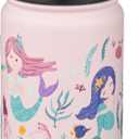 Fanhaw 18 Oz Kids Insulated Water Bottle with Straw - Stainless Steel Double Wall Vacuum Cup, Leakproof, BPA Free, Suitable for Boys and Girls(Pink - Sweat Mermaids)