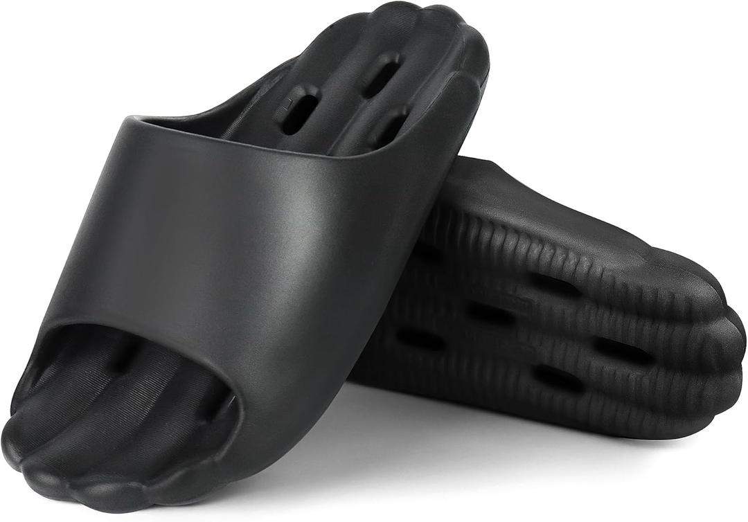 Non-Slip Quick-Dry Shower Sandals with Holes | Lightweight EVA Slippers for Women | Indoor/Outdoor Pool, Beach, Spa & Home Use (Black)