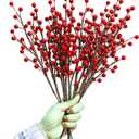 12Pcs Artificial Red Berries Stems, 13.5" Waterproof Burgundy Berry Branches for Home Holiday Wedding DIY Christmas Tree Wreath Flower Decor