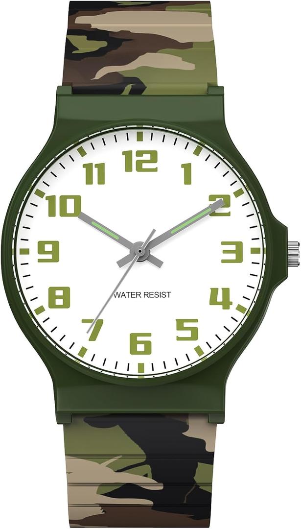 Kids Analog Watch Boys Girls, 30M Waterproof, Sports Watch for Boys, Easy to Read Children's Thin Dial Wrist Watches with Soft Band, for Ages 5-15 Kids Great Birthday Gifts Christmas Day (Camo-Jungle)