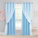 Light Blue Blackout Curtains 84 inch Length - Double Layers Blue Romantic Curtains with Sheer Overlay, Window Curtains & Drapes for Kids/Girls/Boys Bedroom Living Room Nursery, 2 PCs