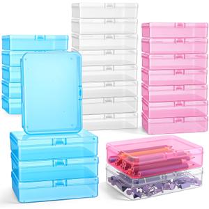 Dunzoom 25 Pcs Plastic Crayon Boxes with Lids, 4.53 x 3.35 x 1.1 Inches Stackable Small Storage Organizer Containers Crayon Pencil Case for Art Crafts Jewelry Beads Office Supplies(Multicolor)