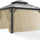 Patio Curtains Outdoor Waterproof - 10'Wx12'Lx7'H Weatherproof Pergola Outside Curtains, Gazebo Universal Replacement Privacy Curtains, 4 Panels Sidewall Drapes with Zipper, Cream