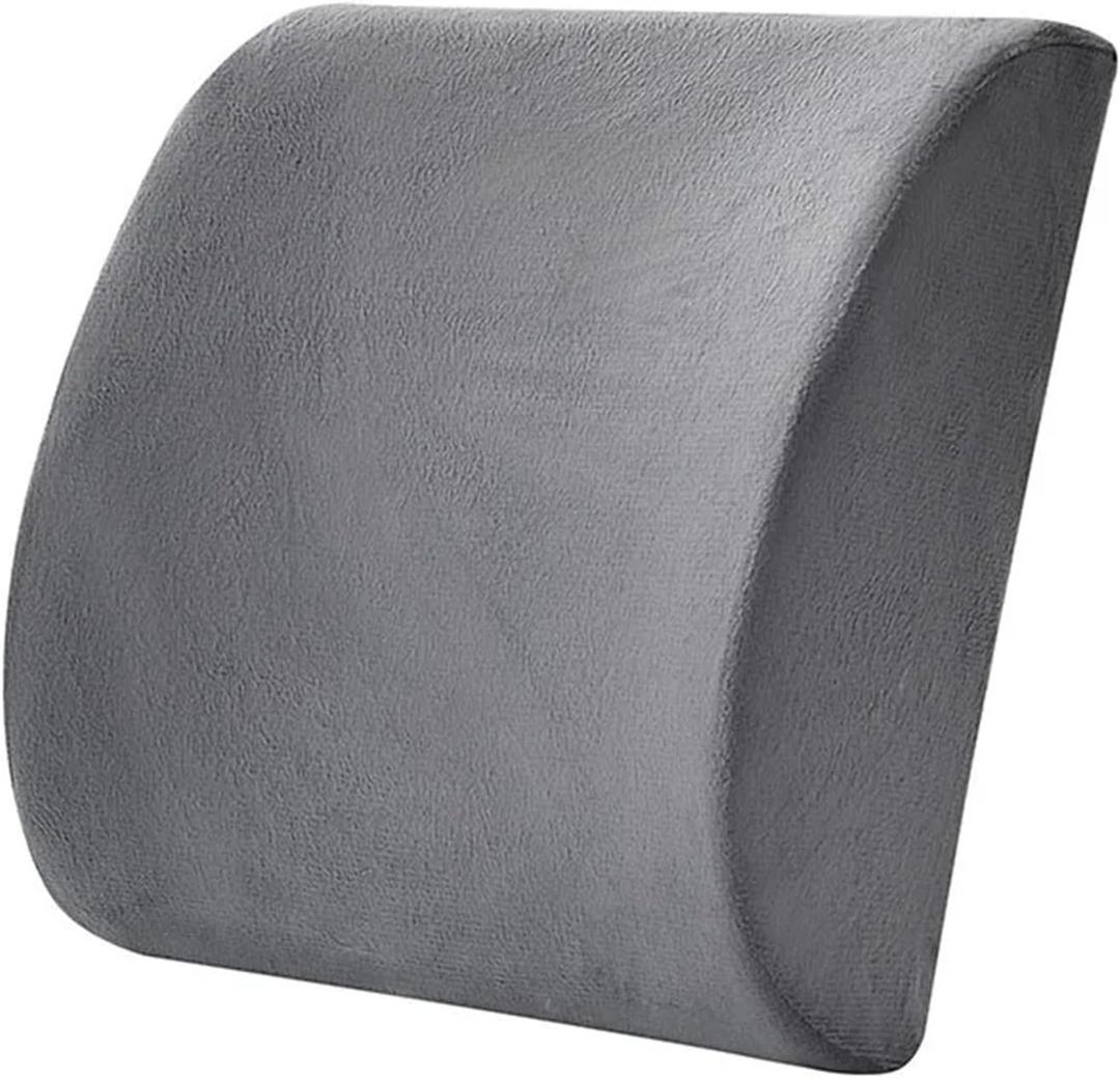 Memory Foam Lumbar Cushion Pillow with Removable Cover, Ergonomic Back Support for Office Chair Car Seat(Flannel Grey)