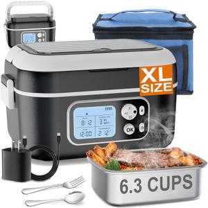 6.3-Cup Cordless Electric Lunch Box for Adults, 27000mAh Heated Lunch Box For Men Battery Powered with Automatic Heating, 100W Self-Heating Portable Food Warmer for Hot Meals Anywhere, Black