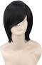 Topcosplay Unisex Short Black Wigs Straight Cosplay Halloween Costumes Wig With Bangs Bob Wig