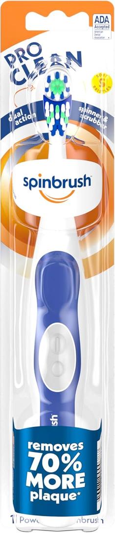 Spinbrush PRO CLEAN Battery Powered Toothbrush, Soft Bristles, 1 Count, Gold or Blue Color May Vary