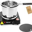 Professional Double Boiler Pot 1200ML/40.6OZ, 304 Stainless Steel Chocolate Melting Pot with 1000W Electric Hot Plate, Multi-Functions Warming Melting Pots for Wax Soap Base Candy Cheese Butter