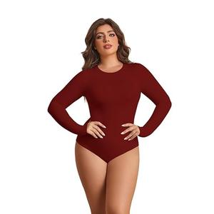 POSESHE Women's Plus Size Long Sleeve Bodysuit Soft Round Neck Bodysuits for Women, Size: 4X