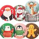 Christmas Coasters with Metal Holder Vintage Santa Drink Coasters Coasters Round Absorbent Ceramic Stone Coaster for Home Kitchen Table Decor Set of 6