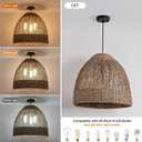 18.9" Farmhouse Rattan Pendant Light Fixture 3-Lights Costoal Chandelier Boho Hand Woven Wicker Hanging Light Fixture for Kitchen Island Living Room Bedroom Dining Room Foyer Restaurant Coffee, 19IN