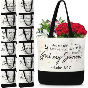 10 Pcs Christian Gift Bible Tote Bags for Women Religious Bible Reusable Canvas Tote Bag for Valentine Gift (Classic)