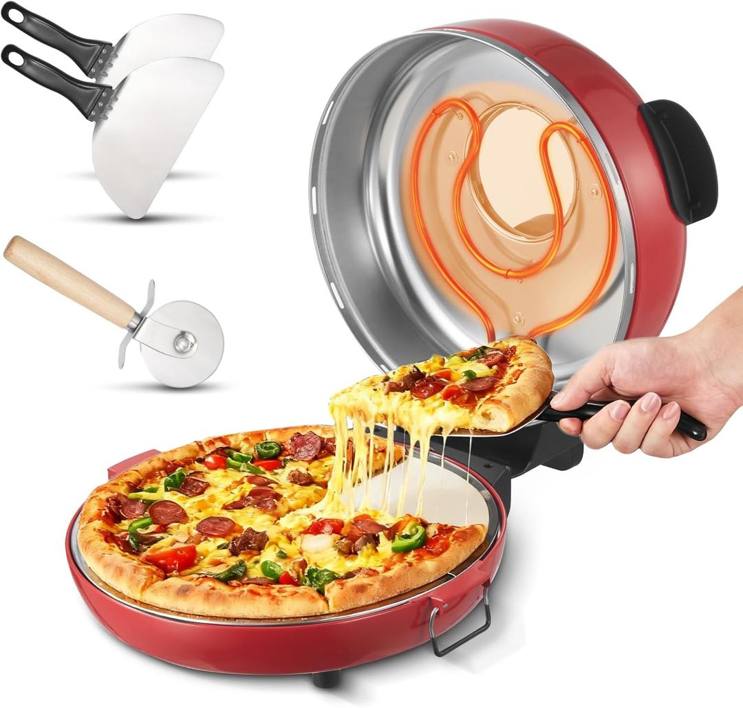 VEVOR Pizza Oven, 14 in Electric Pizza Maker, 1600W Electric Pizzas Cooker with Cordierite Stone, 5-Mode Temperature Control, Viewing Window for Precise Cooking, Heats up to 698 F, for Home Kitchen, 14 Inch Upgrade