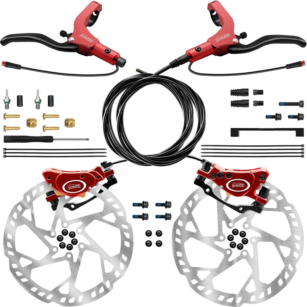 E-Bike Hydraulic Disc Brake Set 4-Pistons/2-Pistons, 2-PIN/3-PIN Pre-Bled with Mineral Oil Brakes KitFront and Rear Set180mm 2.3mm Thick Rotors