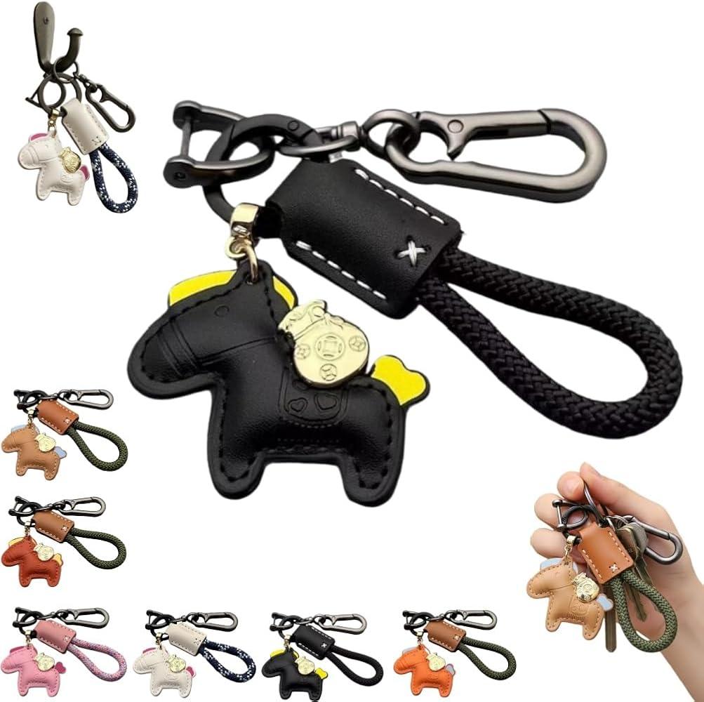 Yonuni Handmade Leather Horse Bag Charm - Kawaii Animal Charm for Handbags, Purse Bag Accessories Horse Keychain & Gift Idea