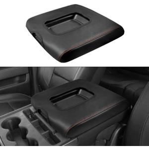 DEYTOP Center Console Cover for Chevy Silverado 2014-2018 Accessories Console Armrest Cover for GMC Sierra 2014-2018 Car Cushion Protector Pad (Black with Red Stitches, 14-18 Jump Seat Console)