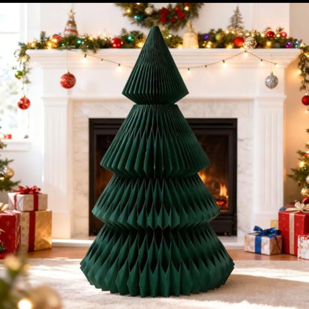 SUNBEAUTY 16" 3D Paper Christmas Tree with 46PCS Candy Cane Pop Up Card Red and White Peppermint Christmas Decorations Gingerbread Hanging Ornaments Xmas Envelopes Cutouts Pendants for Party Holidays