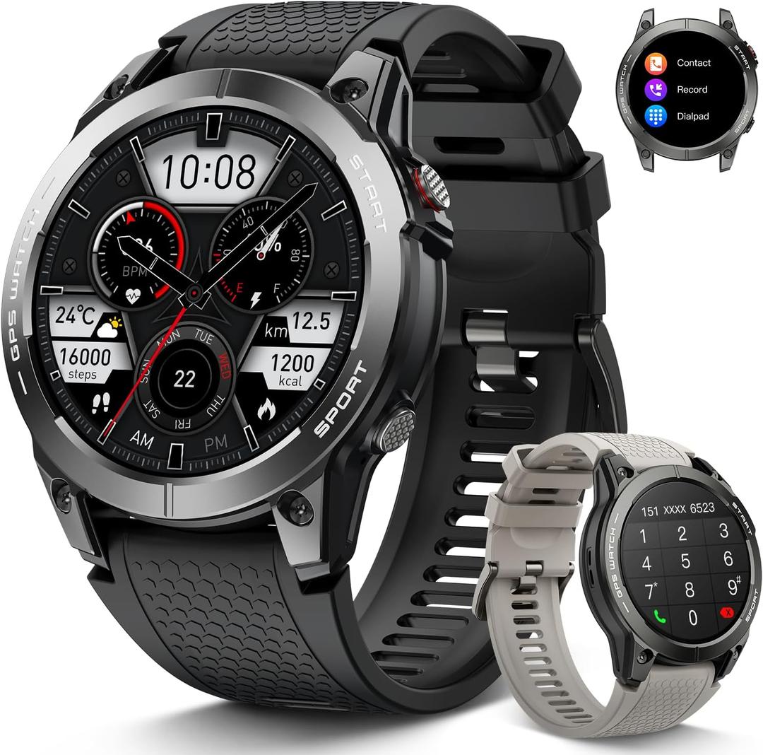 Smart Watch for Men Fitness Tracker GPS: Military Smart Watches for Android/iPhone GPS Watch 1.43" AMOLED Make Answer Call Running Digital Mens Watches Samsung Compatible Step Tracker Heart Monitor