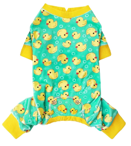 KYEESE Dog Pajamas Stretchy Pet Jammies Coat Comfy Pet Onesie Costume Velvet Dog Pajamas Small Sized Dogs Soft Dogs Clothes Pjs with Yellow Ducks Pattern, Large
