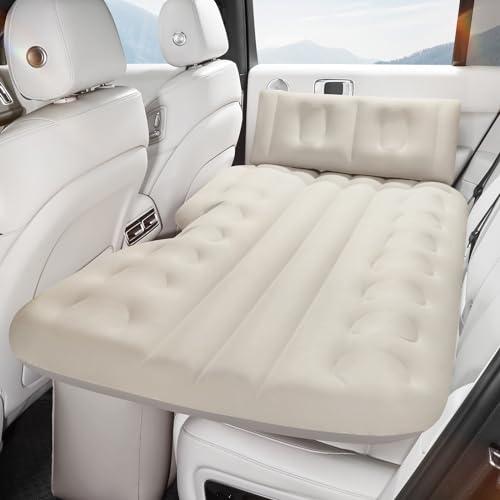 Inflatable Car Air Mattress for Back Seat & SUV - All-in-One Design with Built-in Pump & Pillow, Quick 1-Key Inflation/Deflation, Comfort Portable Bed for Camping, Travel, Trucks | Beige