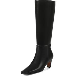 Kitten Heel Knee High Boots Women Square Toe Long Tall Boots Faux Leather Low Heel Boot Fashion Dress Casual Elastic Boots with Side Zipper Size 10