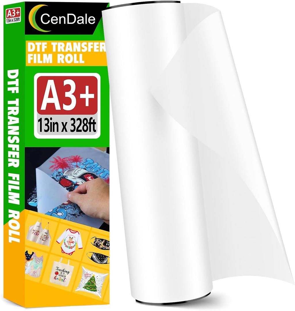 DTF Transfer Film Roll 13" x 328ft - Premium A3+ DTF Film Roll, Double Sided Matte Clear PreTreat DTF Roll Film for Dark and Light T-shirts, Hot & Cold Peel DTF Paper Roll (13ft x100M)