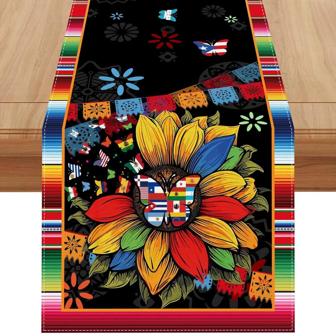 Linen Hispanic Heritage Month Table Runner 108 Inches Long National 22 Spanish Speaking Countries Latino Heritage Month Decorations and Supplies for School Classroom Office