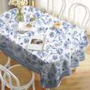 Blue Floral Oval Tablecloth 60x84 Inch, Blue and White French Country Tablecloth, Rustic Floral Polyester Waterproof Tablecloth for Farmhouse Kitchen Decor/Indoor and Outdoor Tables/Parties/Picnics