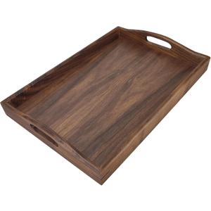 14.5x10Inches Black Walnut Wooden Ottoman Tray with Handles,Square Coffee Table Serving Tray for Home Decor,Couch Table for Party,Patio Breakfast Trays for Bed no Legs
