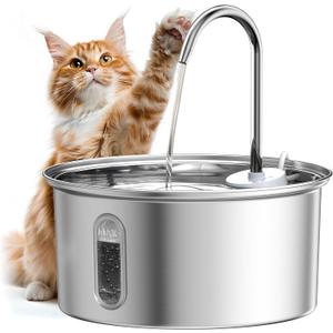 Cat Water Fountain Stainless Steel: 108oz/3.2L Cat Fountain for Drinking, Pet Fountain Water Bowl Dog Drinking Dispenser Cat Feeding & Watering Supplies, Super Quiet Kitty Spout for Cats Dogs
