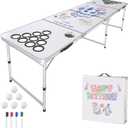 VEVOR 8 Foot Portable Beer Pong Table, Folding Tailgate Table, Cup Holes, Dry Erase Markers and Carrying Handles, Adjustable Height, Lightweight Table for Office, Tailgate Party & Camping, White, 94.5 x 23.6 x 28 in