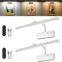 Picture Light, 15.35inch Wireless Picture Lights for Wall Rechargeable, Battery Lights for Pictures on Wall, 3 Color Art Lighting for Paintings with Timer and Dimmable Artwork Display (Silver-2PCS)