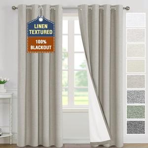 H.VERSAILTEX Thermal Insulated Linen Effect Full Blackout Drapes with Grommets for Privacy, 100% Blackout Linen Curtains 96 inches Long Drapes 2 Panel Set, 52x96 Inch, Heather Oatmeal(Not Solid)