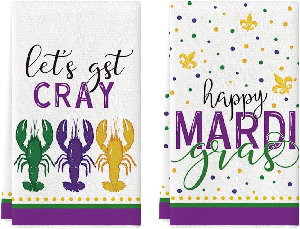 Artoid Mode Lobster Iris Happy Mardi Gras Kitchen Towels Dish Towels, 18x26 Inch Farmhouse Decoration Cleaning Set of 2