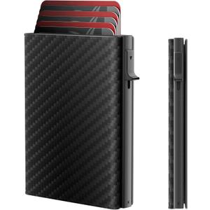 Mens Wallet Card Holder - Smart Wallet for Men, Pop Up Card Case, Top Grain Leather, RFID Blocking, Slim, Minimalist, Ultra-Thin, Front Pocket, 12 Card Capacity | ID Window | Cash Slot (Carbon Fiber)
