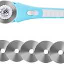 60mm Rotary Cutter with 5pcs Extra Blades, Bearing Design Rolling Cutter with Safety Lock for Fabric, Leather, Crafting, Sewing, Quilting, Fabric Rotary Cutter Perfect for Left & Right Hand (Blue)