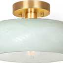 Semi Flush Mount Ceiling Light,11inch Mid Century Modern Light Fixture,Hallway Lighting Fixture with Milk Green Glass Shade,Vintage Ceiling Lamp for Kitchen,Porch,Entryway,Closet