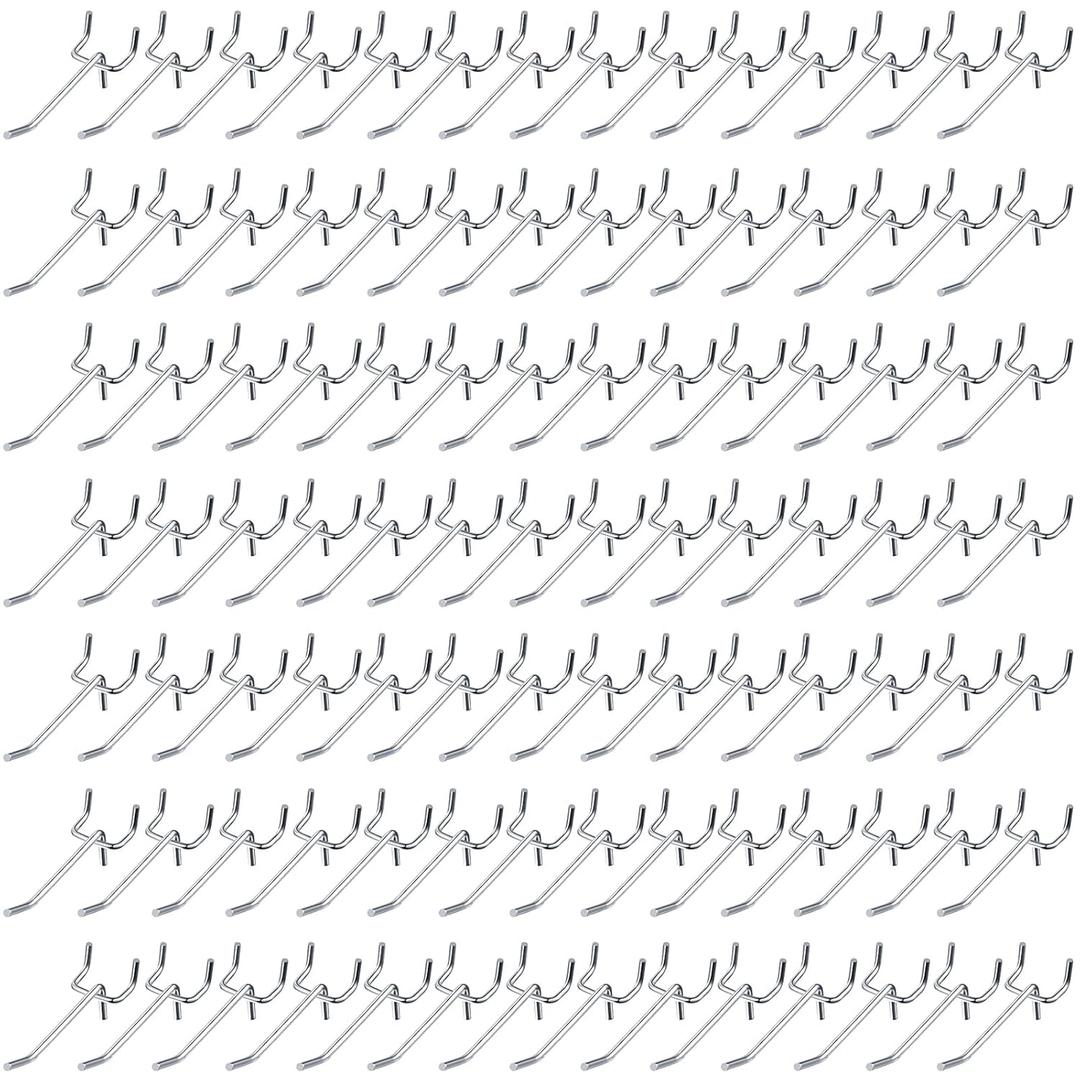 Shimeyao 100 Pcs Peg Board Shelving Hooks Stainless Steel Hanging Board Pegs Wall Display Hooks Bulk for 1/8 1/4 Garage Storage Organizer Accessories(2 Inch,Silver)