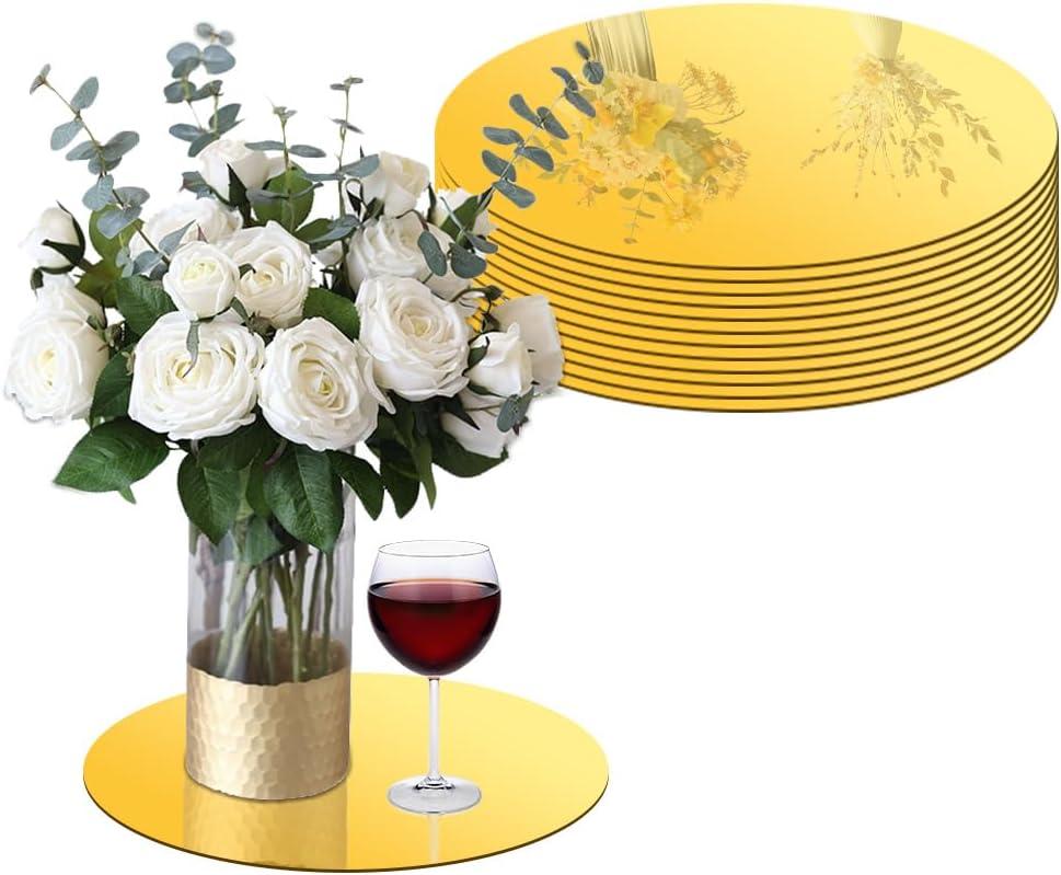 10" Acrylic Round Mirrors Centerpieces for Tables 12 PCS Round Mirror Trays Candle Plate Set Centerpiece Table Decorations for Wedding,Baby Shower, Christmas,Wall Decor,1mm Thick(Gold)