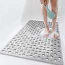 Tiamo Large Bathtub Mat 20.87" x 33.86",Non Slip Shower & Tub Mat for Elderly & Pregnant Women,Big Suction Cups,Quick Drain,Soft & Durable,Grey
