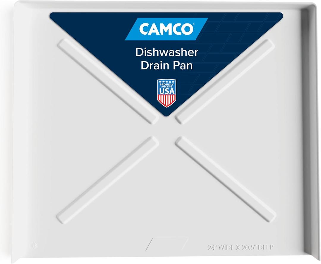 Camco Dishwasher Drain Pan - Measures 24 x 20-1/2 OD - Protects Floors, Cabinets, Walls & Features Front Opening for Easy Leak Detection - Crafted of Heavy-Duty Polymer - 24 x 20-1/2 (20600) (White)